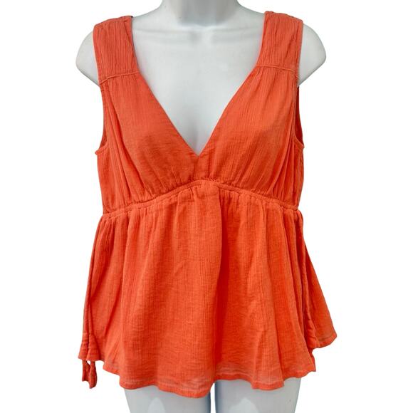Joie Tops - Joie Orange Lytle Sleeveless Drawstring Tassel 100% Cotton Gauze Tank Top size S
